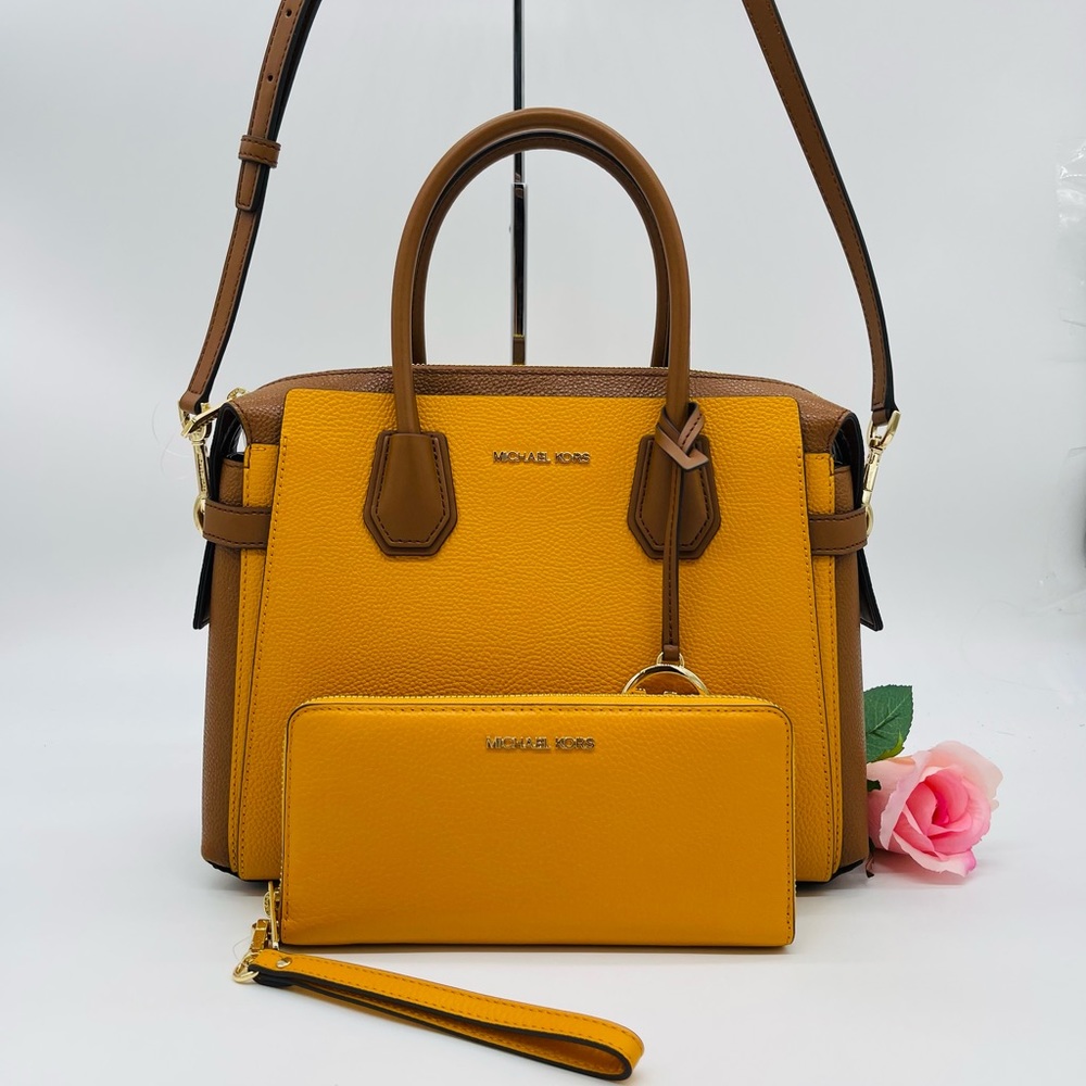 Michael Kors Medium Mercer TZ Belted Satchel Crossbody Bag & Continental Wallet